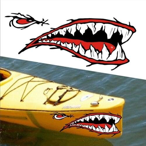 2 Pcs Big Shark Teeth Mouth Vinyl Motorcycle Decal Boat Stickers for Sit on Top Kayak Canoe Ocean Boat Waterproof and Durable
