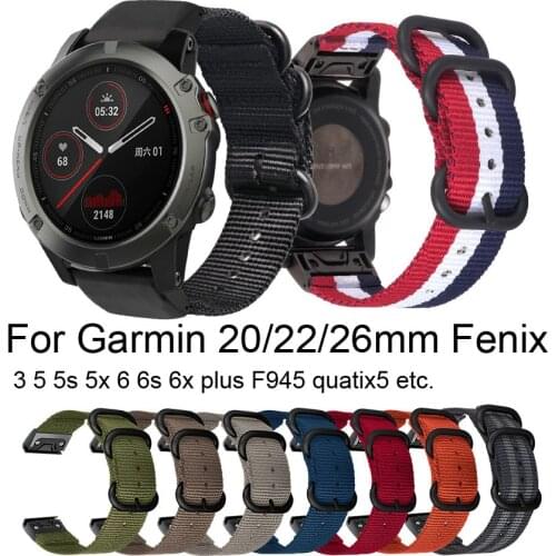 20 22 26mm Nylon Replacement Watch Strap for Garmin Fenix 3 5 6 5s 6X Plus forerunner945 Sapphire Descent Canvas WristWatch Band