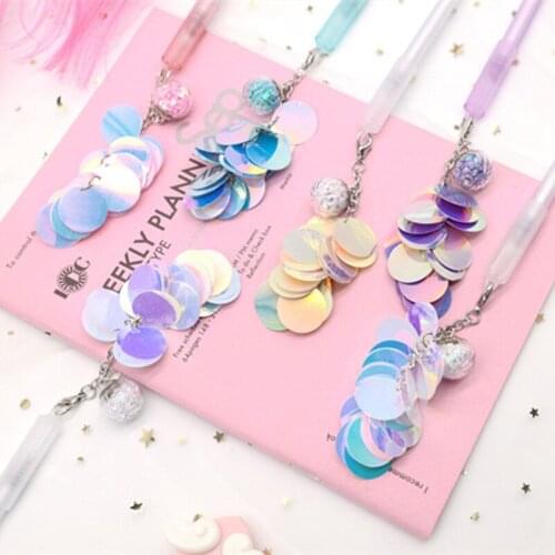 35PCS Fish Scale Symphony Sequins Pendant Gel Pen Wishing Bottle Pendant Quick-Drying Pen Kawaii School Supplies Stationery