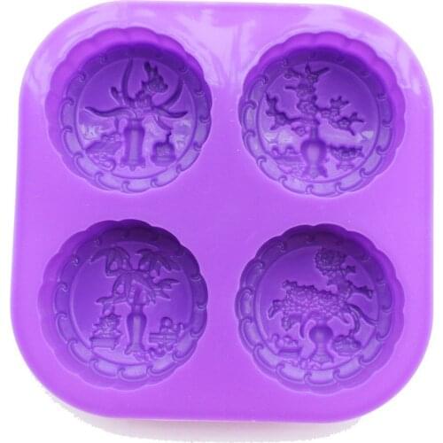 4-Cavity Four Seasons Tree Soap Round Silicone Molds Candle Making for Homemade