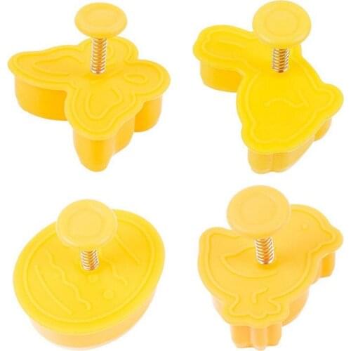 4pcs Easter Cake Press Mold 3D Animal Shape Hand Pressure Mould Spring Plastic Biscuits Fondant Cookie Baking Mold