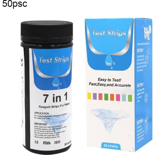 50PCS Water Quality Test 7 In 1 Strips Aquarium Fish Tank PH Level Testing Papers For Drinking Water Fish Tanks Swimming Pools