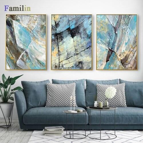 Abstract Flowing Golden Blue Canvas Painting Luxurious Posters Prints Art Wall Pictures for Living Room Decor Tableau Decoration
