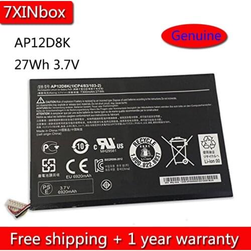 7XINbox 27Wh 3.7V AP12D8K Battery For Acer Iconia Tab W510 W510P P3-171 A3-A10 W510-1431 W510-1654 W510-1620 Series 7300mAh