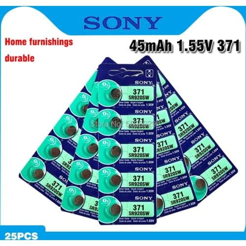25pcs Sony 100 Original 371 SR920SW 920 LR920 AG6 LR920 LR69 171 1.55V Silver Oxide Watch Battery Watch Battery MADE IN JAPAN