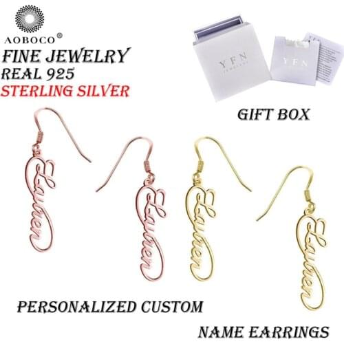 AOBOCO Brand Fine Jewelry Personalized Custom Infinity Name Drop Earrings With Gift Box 925 Sterling Silver