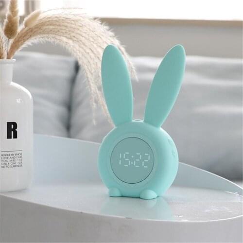 Cute Rabbit Silicone Alarm Clock Small Night Light Digital Timer Sound-sensitive Wall Clock Night Light With Magnet For Kids