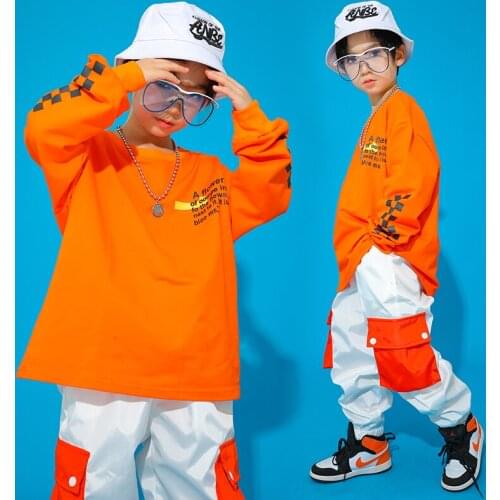ChildrenS Hip-Hop Dance Costumes Orange Top Hiphop Pants Boys Streetwear Performance Show Dance Costumes Stage Outfits SL4028