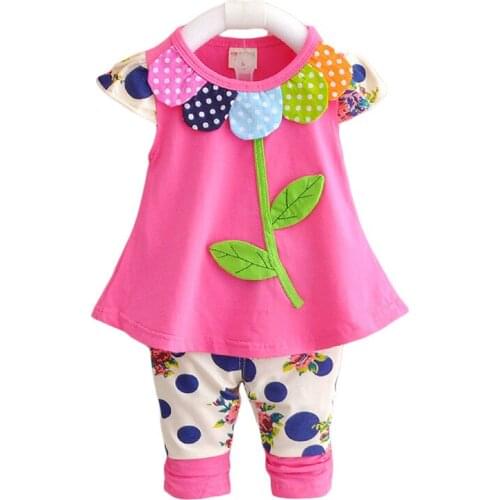 Baby Girls Clothing Sets Sleeveless Top Pants 2-Piece Children Cute Embroidered Leaves Outfit Kids Flower Print Clothes Suit