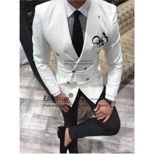 Handsome Double-Breasted Groomsmen Peak Lapel Groom Tuxedos Men Suits Wedding/Prom/Dinner Best Man Blazer(Jacket+Pants