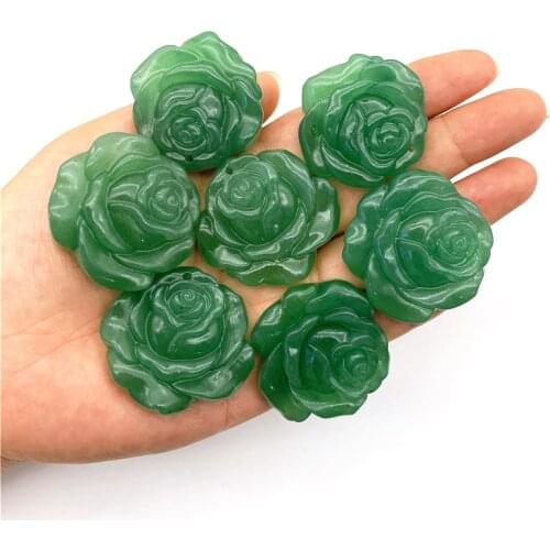 Beautiful 1PC Natural Green Aventurine Rose Flower Hand Carved Crystal Flowers with Hole Healing Stones Natural Quartz Crystals