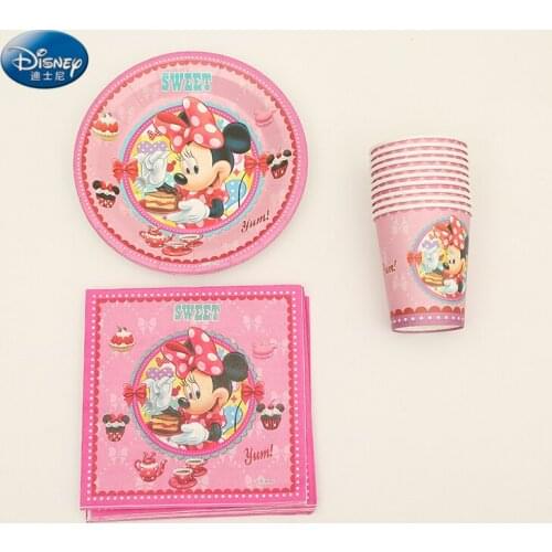 Beautiful Party Supplies Tableware set 44pcs for 12kids Minnie Mouse Theme Birthday Party Decoration Plate Cup Napkin set
