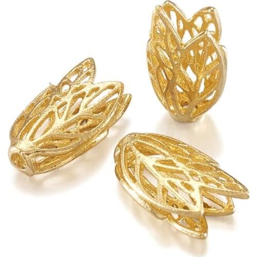 50pcs Brass Bead Caps Metal 6-Petal Leaf Shape for DIY Beading Jewelry Necklace Accessories Nickel Free 16x9x5mm Hole: 2mm