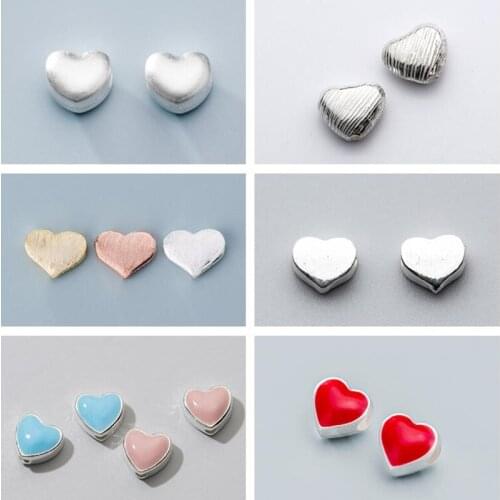 MEETSOFT Trendy 925 Sterling Silver Cute Colorful Heart Space Bead Charms Handmade Of DIY Making Fine Jewelry Accessories
