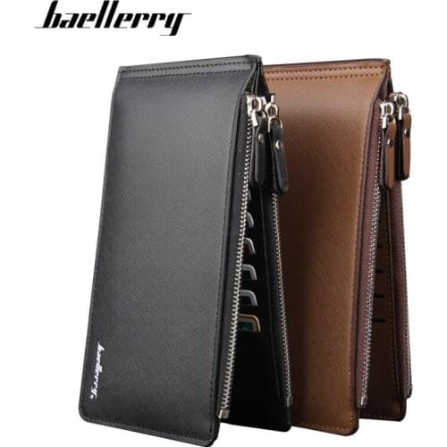 Baellerry Double Zipper Many Departments Men Wallet PU Leather Male Wallets Card Holder Man Clutch Long Purse High Quality