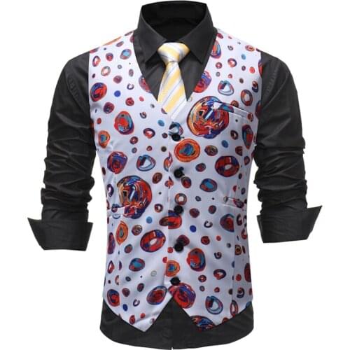 Men Three Button Suit Vest Paisley Floral Print Men Club Vest Waistcoat Slim Fit Party Wedding Dinner Clothes Party Prom Wedding