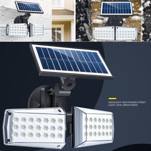 Solar Powered Induction Street Light Wall Mounted Microwave Human Body Induction Dual Head Solar Lamps Lighting