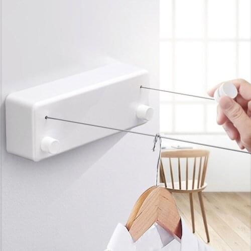 Invisible Retractable Clothesline Stainless Steel Adjustable Dual Rope Wall Mounted Clothesline Home Dorm Hotel Drying Rack