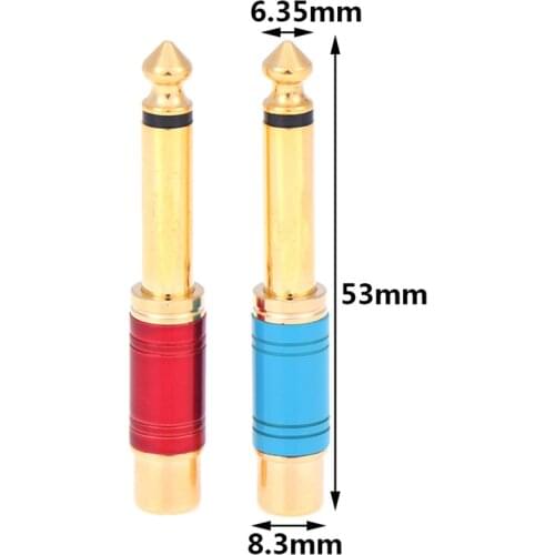 Nickel Plating RCA Jack Audio Connector 6.35mm Mono Plug To RCA Speaker Adapter With Luxury Quality Blue & Red In 1pair