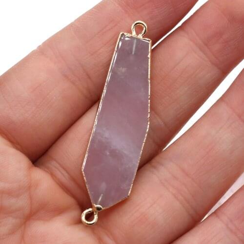 New Natural Stone Rose Quartz Connector Fashionable Irregular Pendant Charm for Jewelry Making DIY Necklace Accessories 12x50mm