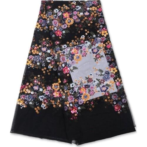 Latest African Sequins Lace Fabric 2021 High Quality Lace Nigerian French Tulle Sequins Lace Fabric For Party Dress 4101B-1