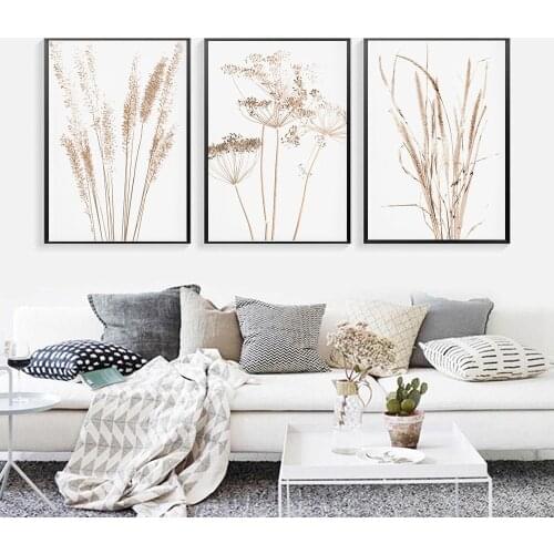 Dried Flower Plant Reed Wheat Nordic Farmhouse Poster And Print Wall Art Canvas Painting For Living Room Home Decor Wall Picture