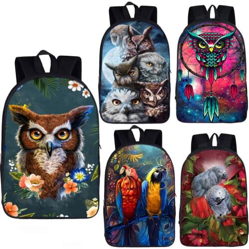 Cute Bird Owl / Parrot Print Backpack for Teenager Boys Girls Children School Bags Women Rucksack Kid School Backpack Book Bag