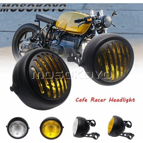 Headlight Grill w/28mm-42mm Mounting Bracket Vintage Head Lamp HI/LO Beam Round Spotlight Front Lights Cafe Racer Chopper Bobber
