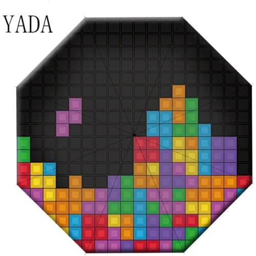 YADA ins Cartoon Tetris Umbrella Windproof Folding Rainy Automatic Umbrellas For Women Men Anti-UV Auto Umbrella Female YD200054