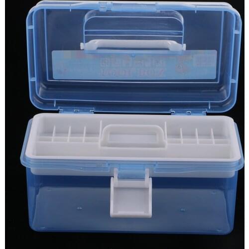 2 Layers Sewing Painting Tool Organizer Storage Box Case with Handle Blue