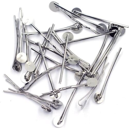100Pcs Silver Tone Alloy Bobby Pins Hair Clips With Round Glue Pad Barrettes Jewelry Diy Findings 4.4cm