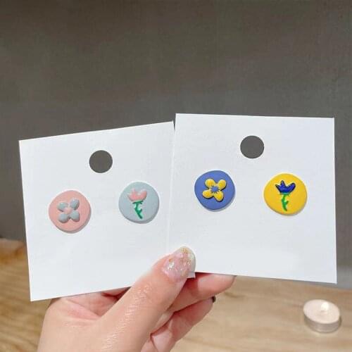 ​ZDMXJL 2021 New Trend Cream Macaron Women Earring Sweet Cute Round Flower Ear Stud Earrings For Women Girl Jewely Gifts