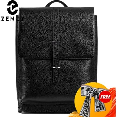Zency Soft Genuine Leather Backpack Simple Travel Bag For Men And Women High Quality School Bags Bussiness Laptop Rucksack