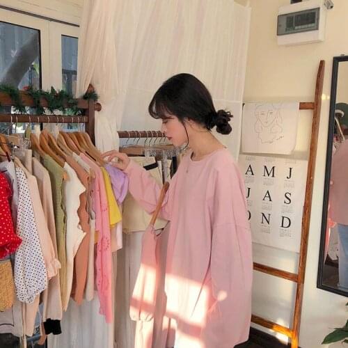 Womens T Shirt Multicolor Autumn Basic Solid Long Sleeve 2020 New Arrival Ins Kpop Loose Lazy Slim Student T-shirt For Women