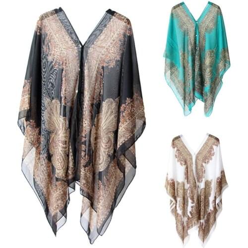 Women Summer Beach Bikini Cover Up Loose Chiffon Blouse Shawl Scarf bikini cover up beach dress beachwear ropa mujer 2021 платье