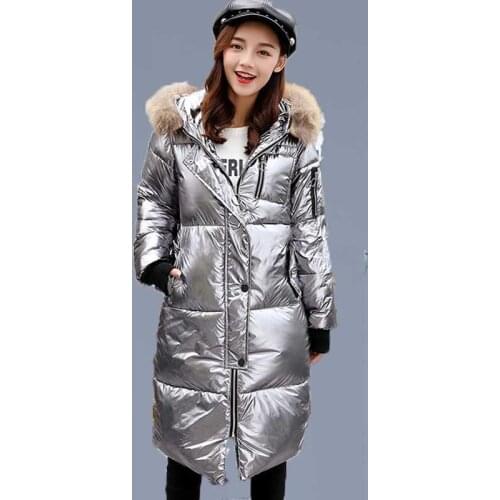 Winter Women Snow Down Windbreak long Coat Women jacket warm Sweet Female bright Jackets women coat with fur hat