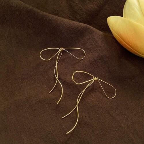 Korean Sense Line Bow Earrings for Women Girls Party Accessories Light Luxury Simple Butterfly Drop Earrings Aesthetic Jewelry