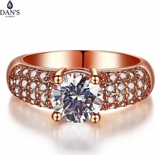 DANS ELEMENT Micropave Setting Wedding Ring For Women Luxury 4 Claws 1.5 Carat AAA+ Cubic Zirconia Gift Fashion Jewelry DER105