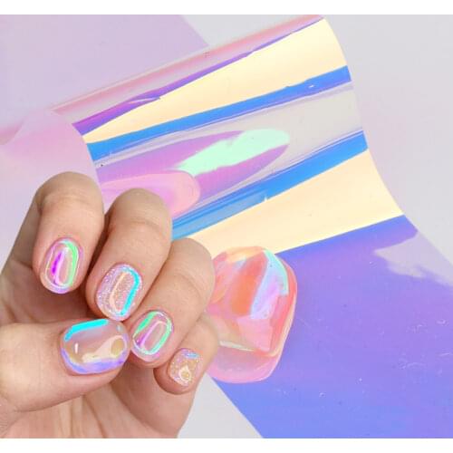 1m Mirror Aurora Nail Foils Ice Cube Glass Cellophane Paper Nail Art Sticker Decal Shimmer Polish Decorations Wraps NF1900-1