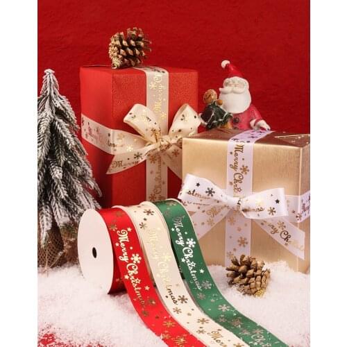 10Yards 25mm Christmas Ribbon Printed Grosgrain Ribbons for Gift Wrapping Wedding Home Decoration Hair Bows DIY Merry Christmas