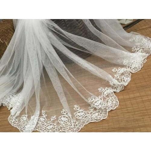 13Meters Polyester White Embroidered Lace Trim DIY Craft Mesh Fabric Material Apparels Accessories for Wedding Veil