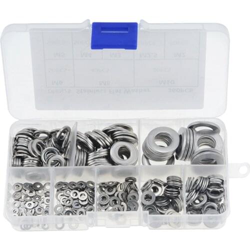 360PCS/BOX M2-M10 Stainless Steel Flat Washer Plain Gaskets Assortment Kit Spacers Kit Screw Bolt Fastener Metalwork M2.5 M3 M4