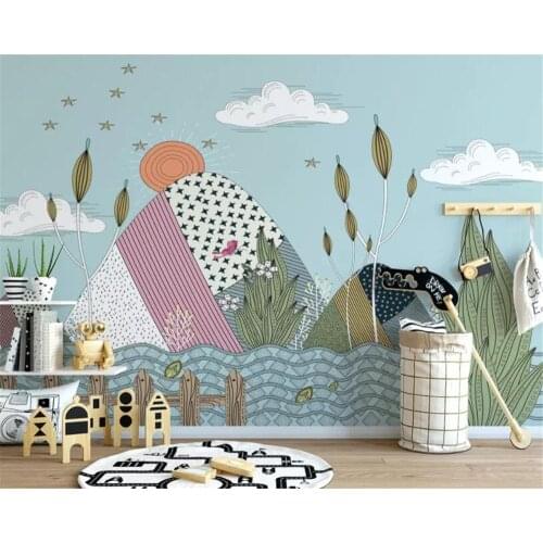 Beibehang Custom childrens room wall 3d wallpaper childrens cartoon hand-painted blue sky and white clouds landscape wallpaper