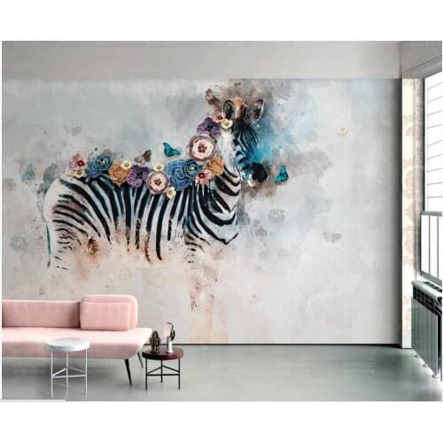 3d wallpaper custom photo mural Vintage hand drawn oil painting watercolor zebra flower animal decor wall paper for living room