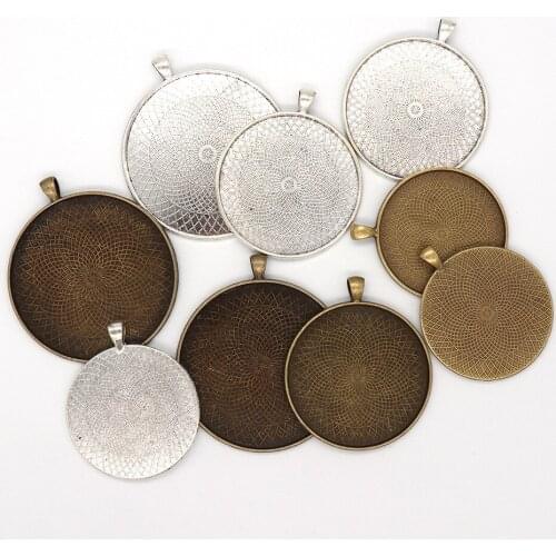 5pcs/lot 45/50/58mm Round Antique Bronze Silver colors plated Simple Fashion Style Base Setting Charms Pendant