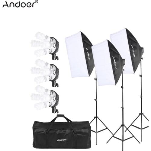 Andoer 12 * 45W Bulb Photography Lighting Equipment Photo Studio Light Tent Kit Set Socket Softbox Light Stand Carrying Bag