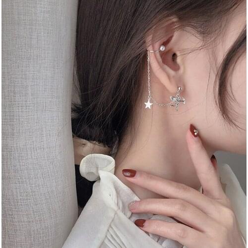 Angel Cupid Star Clip Earrings For Women Tassel Pearl Long No Pierced Fashion Korea New Trendy Hot Girl Student Jewelry BOYULIGE
