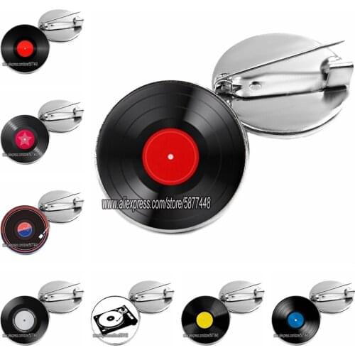 Retro CD Record Brooch Pin Disc Classic Music Gramophone Record Glass Cabochon Brooches for Music Lovers