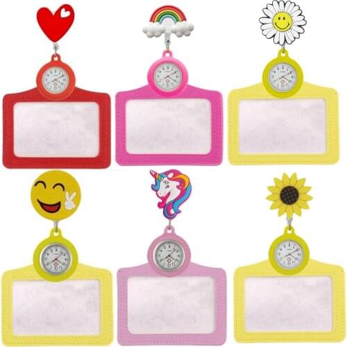 Fashion cartoon women mens Smile Retractable Badge Reel office ID name card holder pocket clips watches nurse doctor hang watch