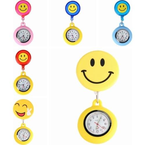Top Lucky Cute Smiling Clip-on Fob Brooch Pendant Hanging Quartz Pocket Watch Adjustable Clock For Medical Doctor Nurse Watches